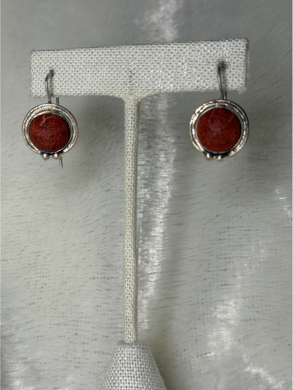 Vintage Silpada Silver Red Sponge Coral Drop Earrings Retired W0876 Rare HTF